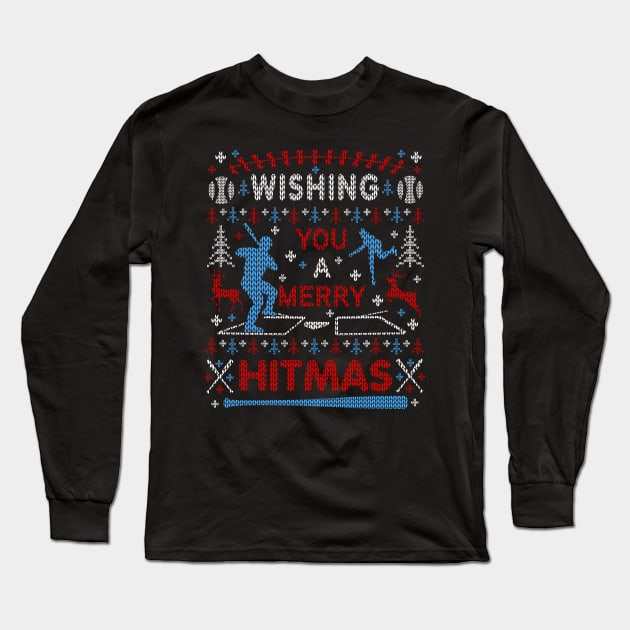 Baseball Ugly Christmas Sweater Party Merry Hitmas Long Sleeve T-Shirt by TeeCreations